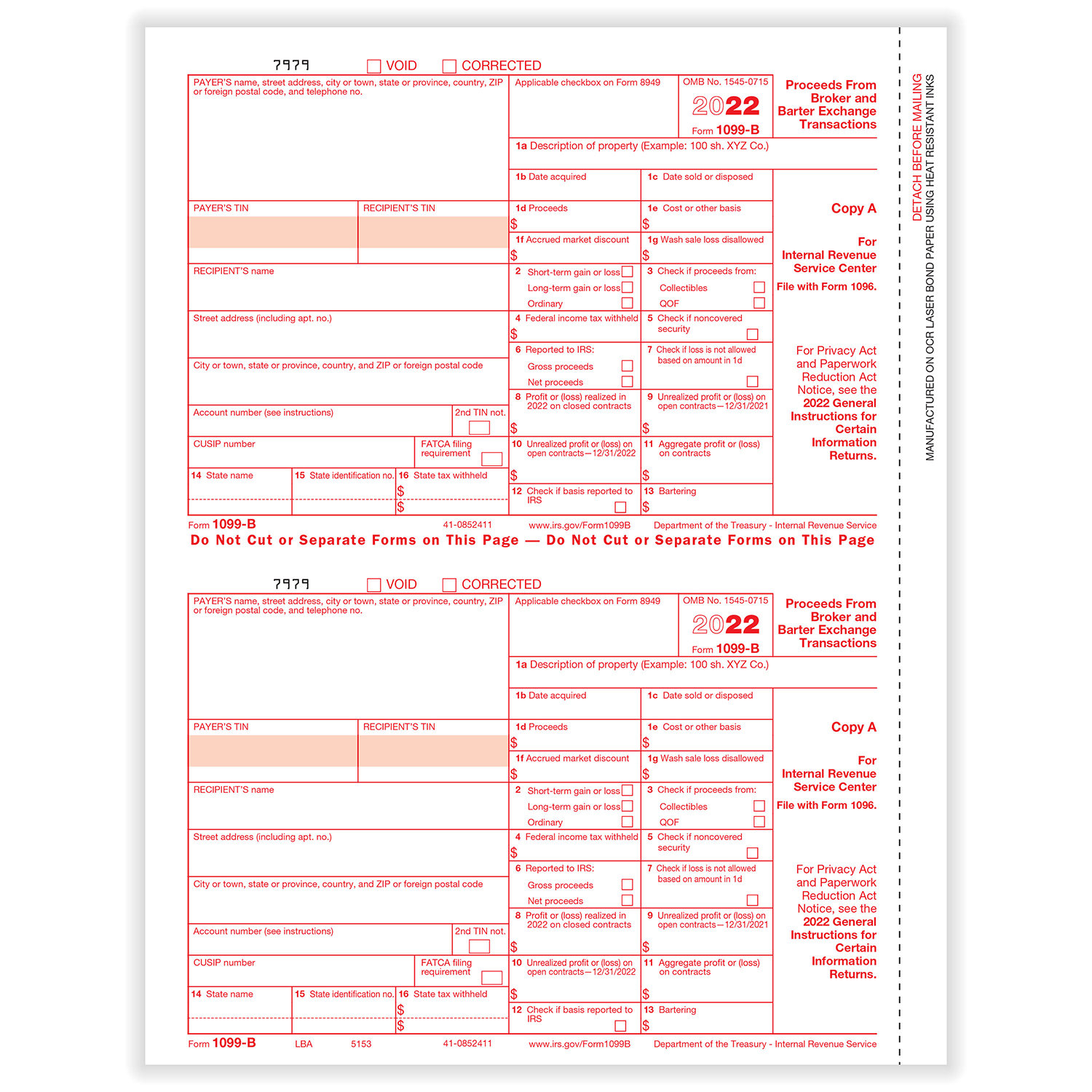 1099 B 2 Up Copy A Formstax