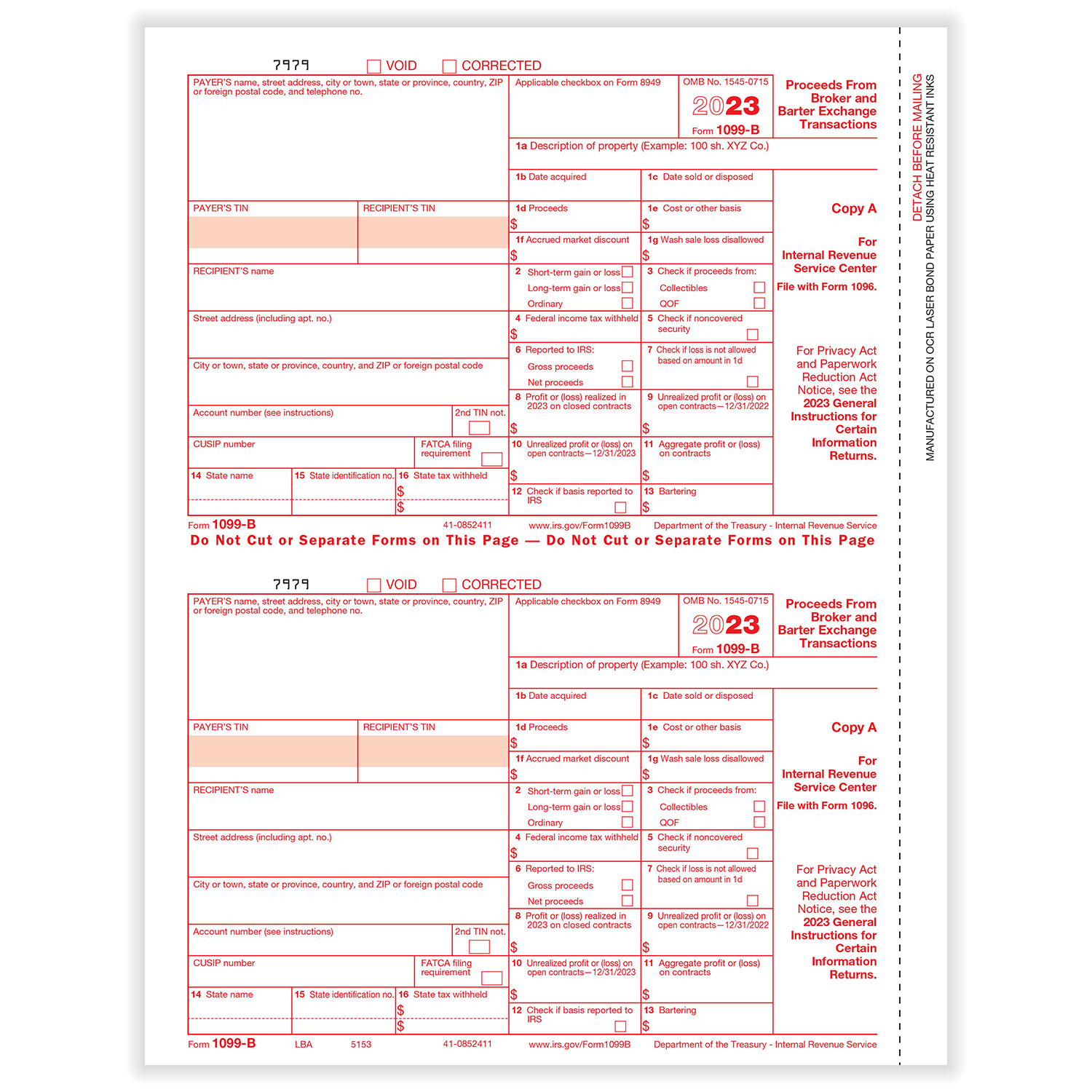 1099 B 2 Up Copy A Formstax