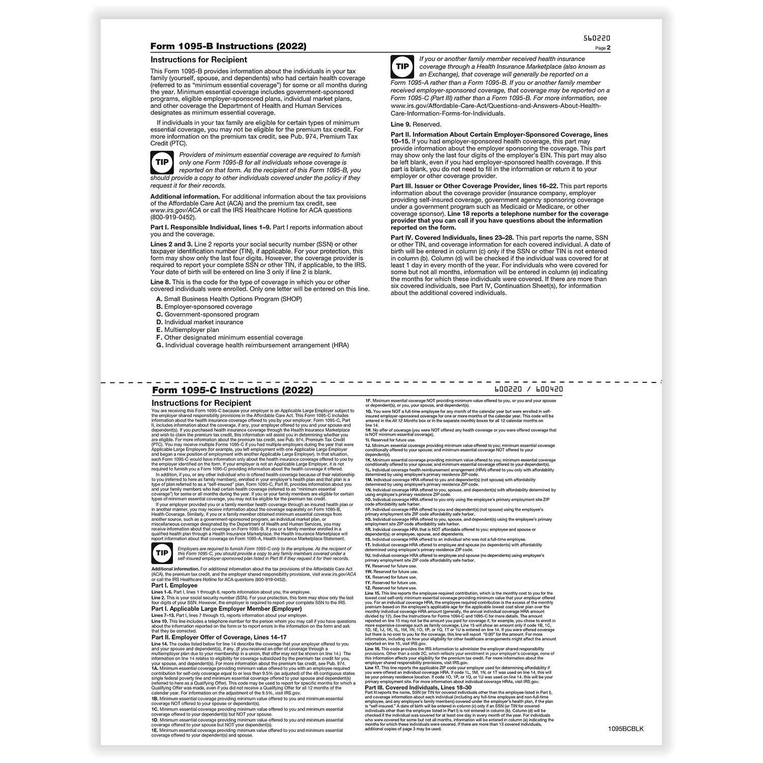 Blank Laser 1095 | ACA 1095 IRS Form | FormsTax | Formstax