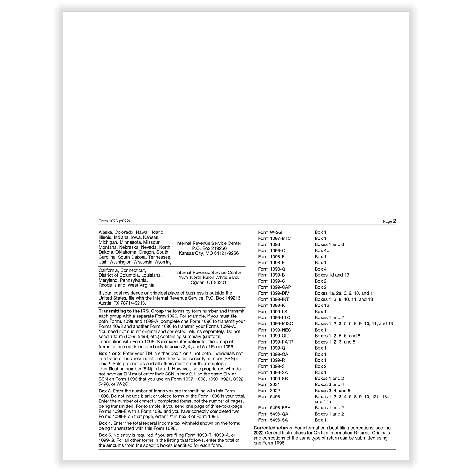 Order Irs Form 1096