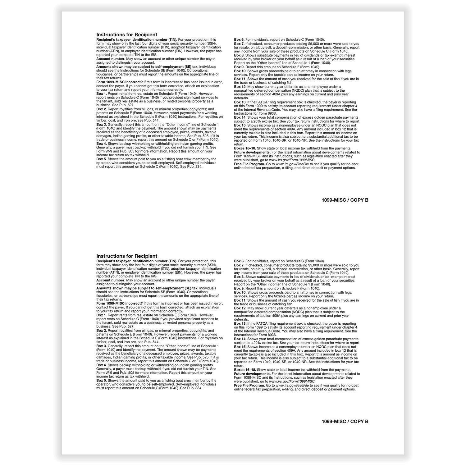 1099 Miscellaneous Form | 1099-MISC 2-Up Blank | Formstax
