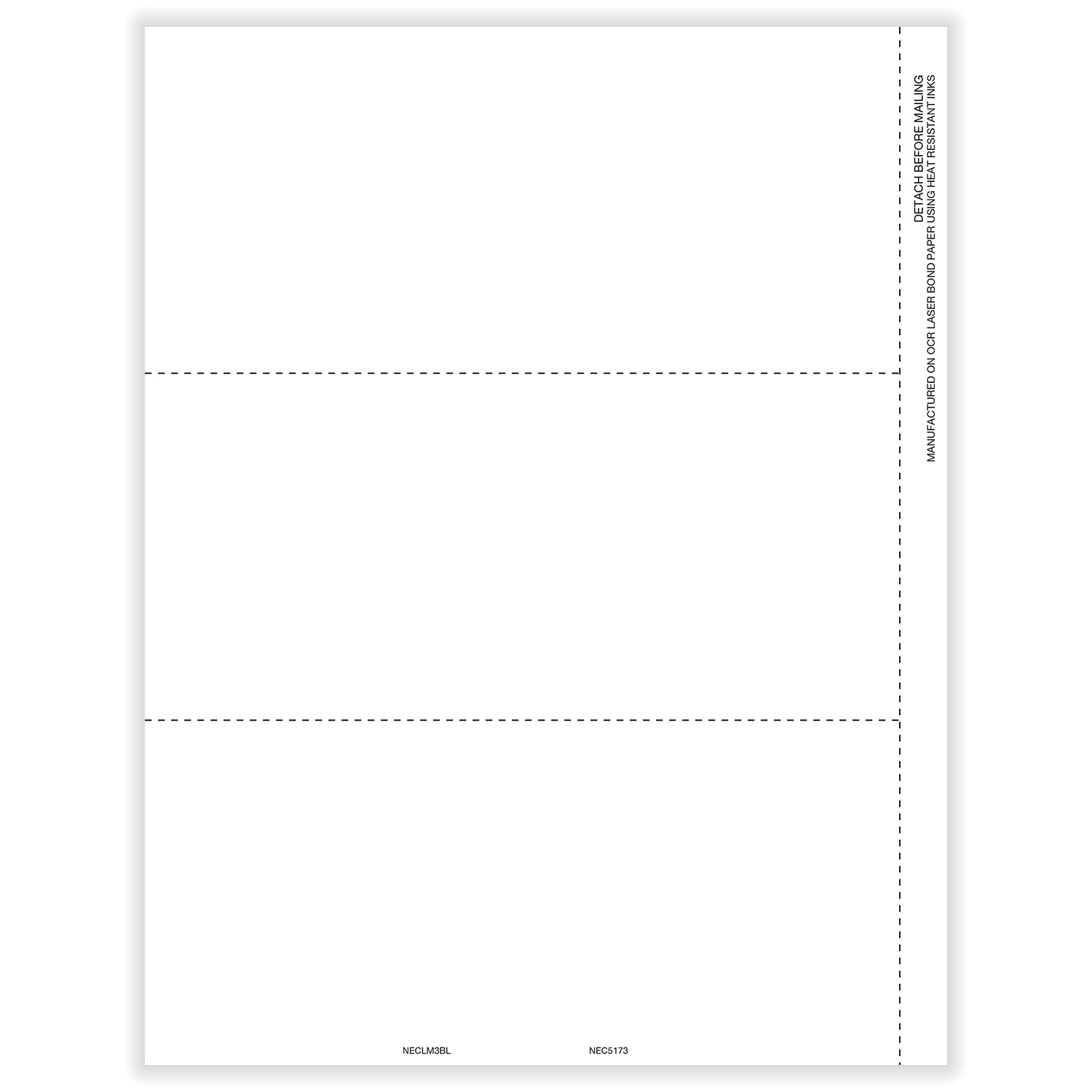 Picture of 1099-NEC 3-Up Blank  for Copies B and C with Printed Back - Horizontal