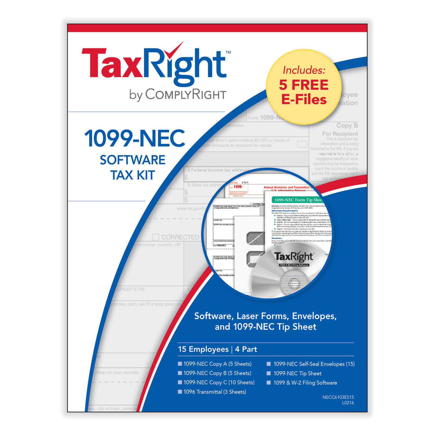 Picture of TaxRight 1099-NEC 3-Up 4-Part Kit w/Envelopes & Software