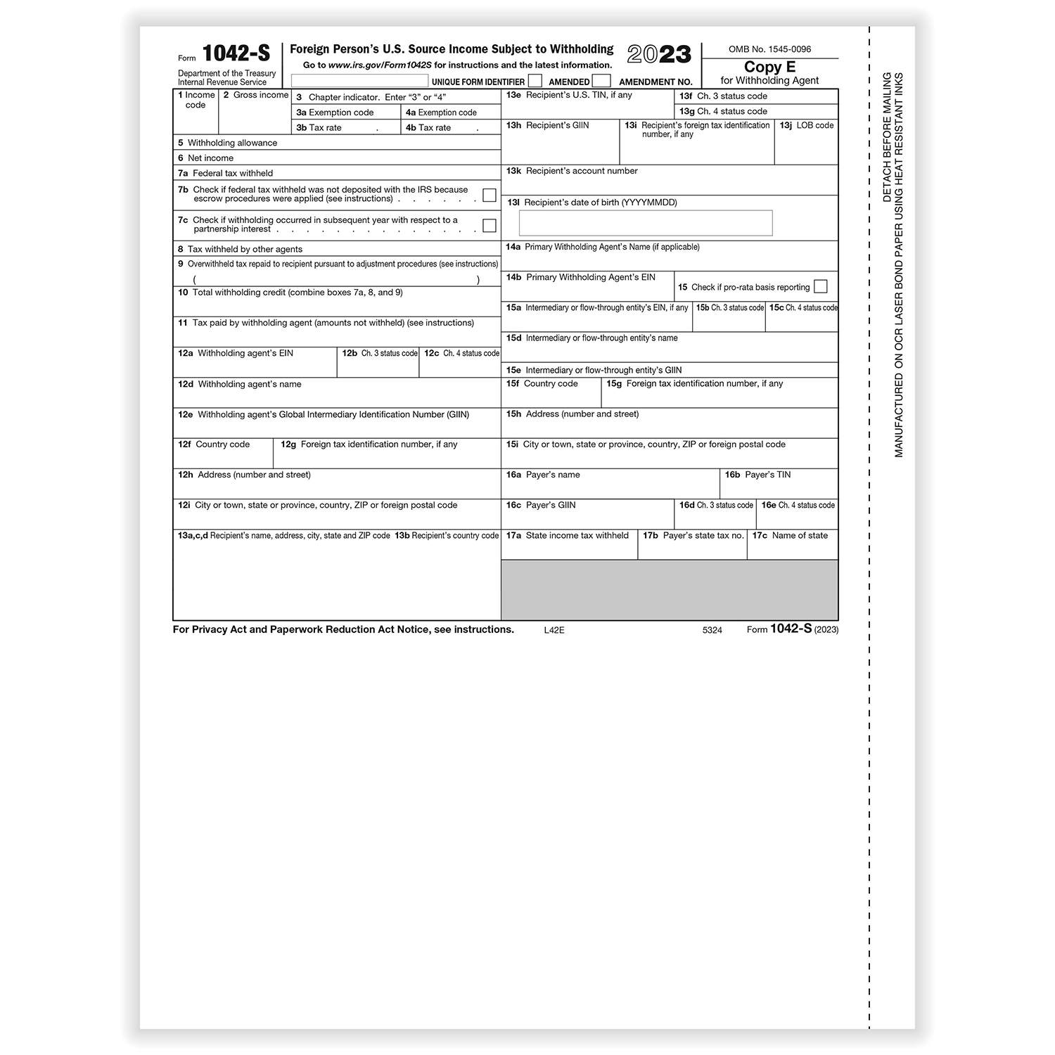 Picture of 1042-S Withholding Agent Copy E