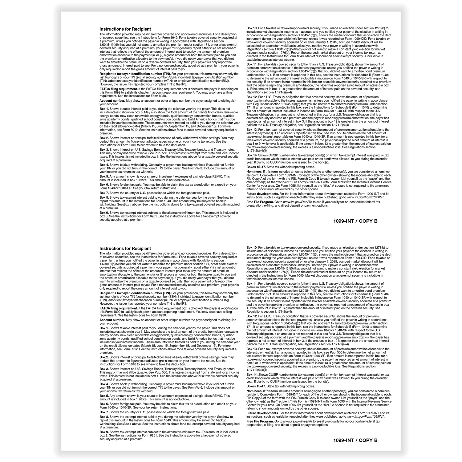 1099 INT Recipient Copy B Formstax