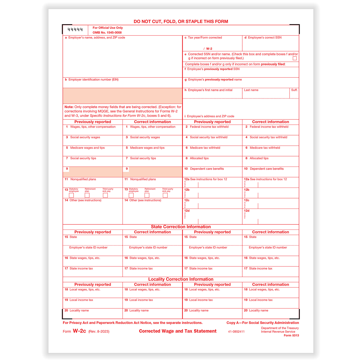 Picture of W-2C Federal Copy A