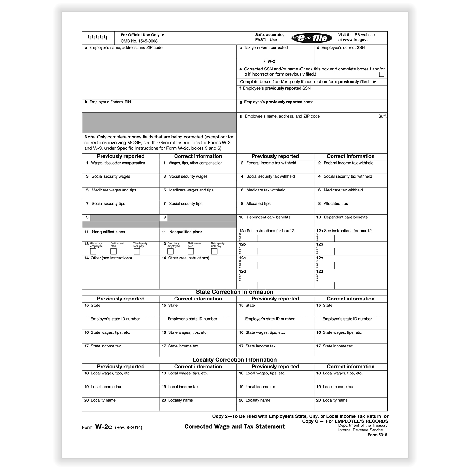 Picture of W-2C Copy 2 or C