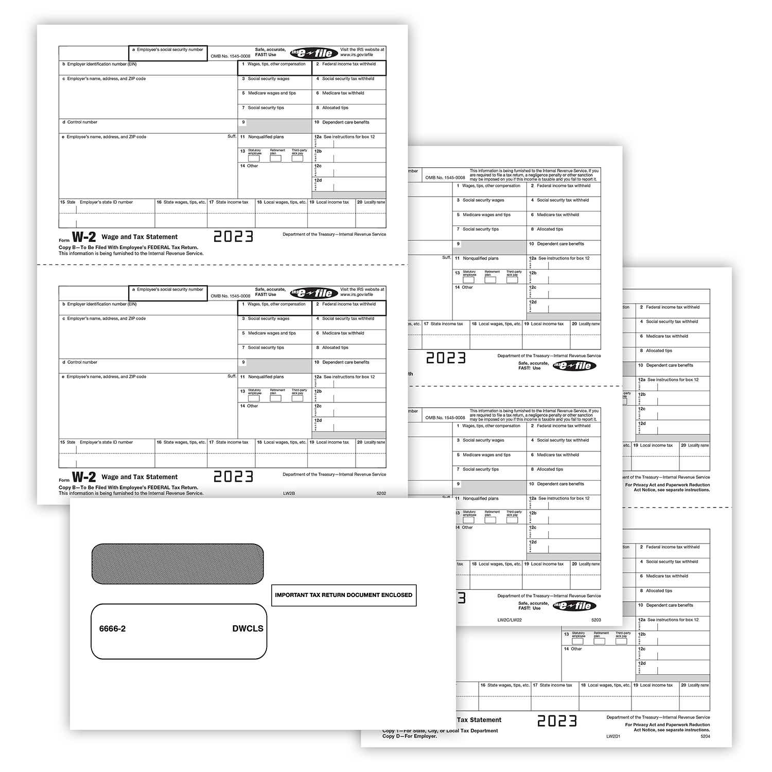 Picture of  W-2 2-Up Recipient Copy Only 3-Part with Self-Seal Envelopes