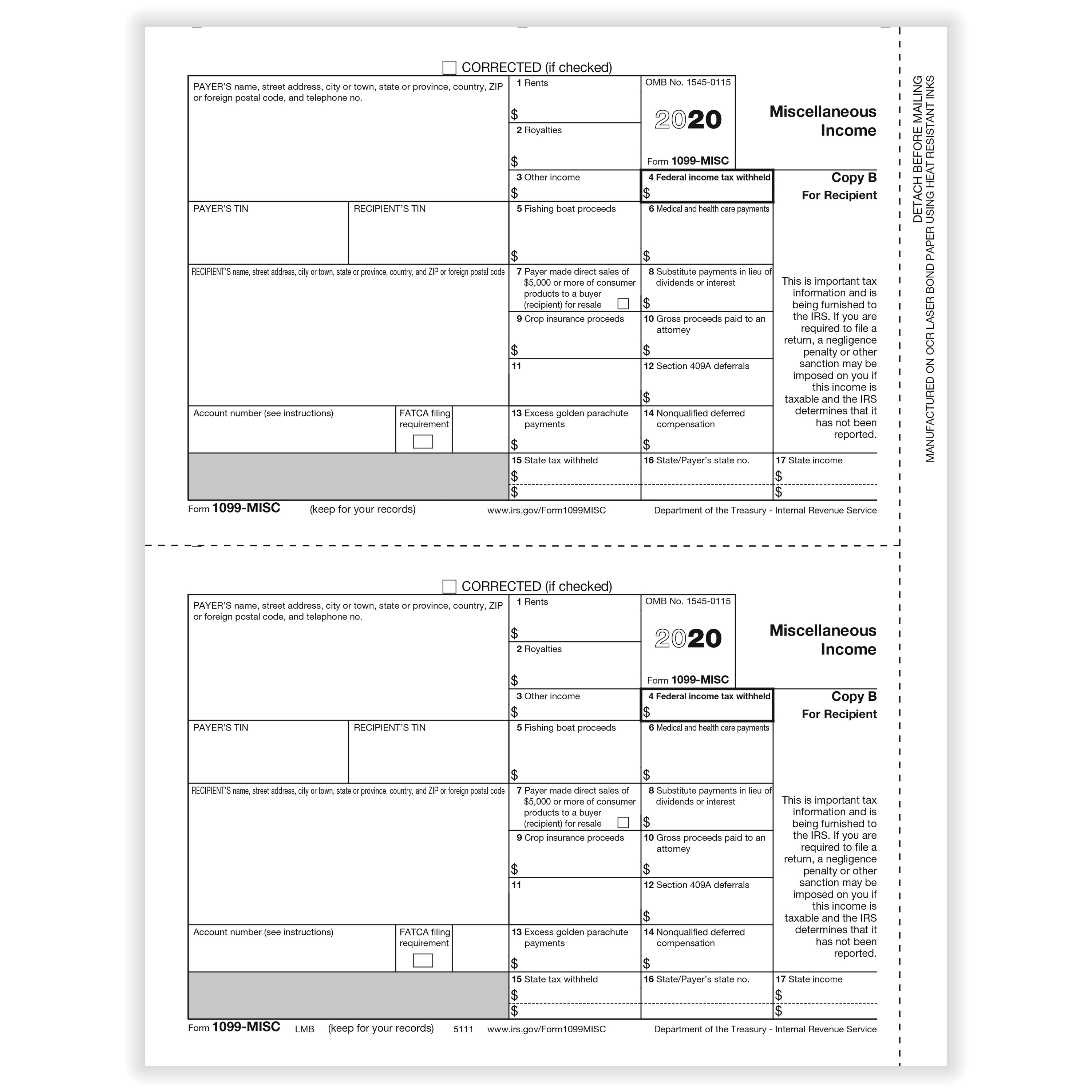 1099 Misc Laser Recipient Copy B Tax Business Form Formstax