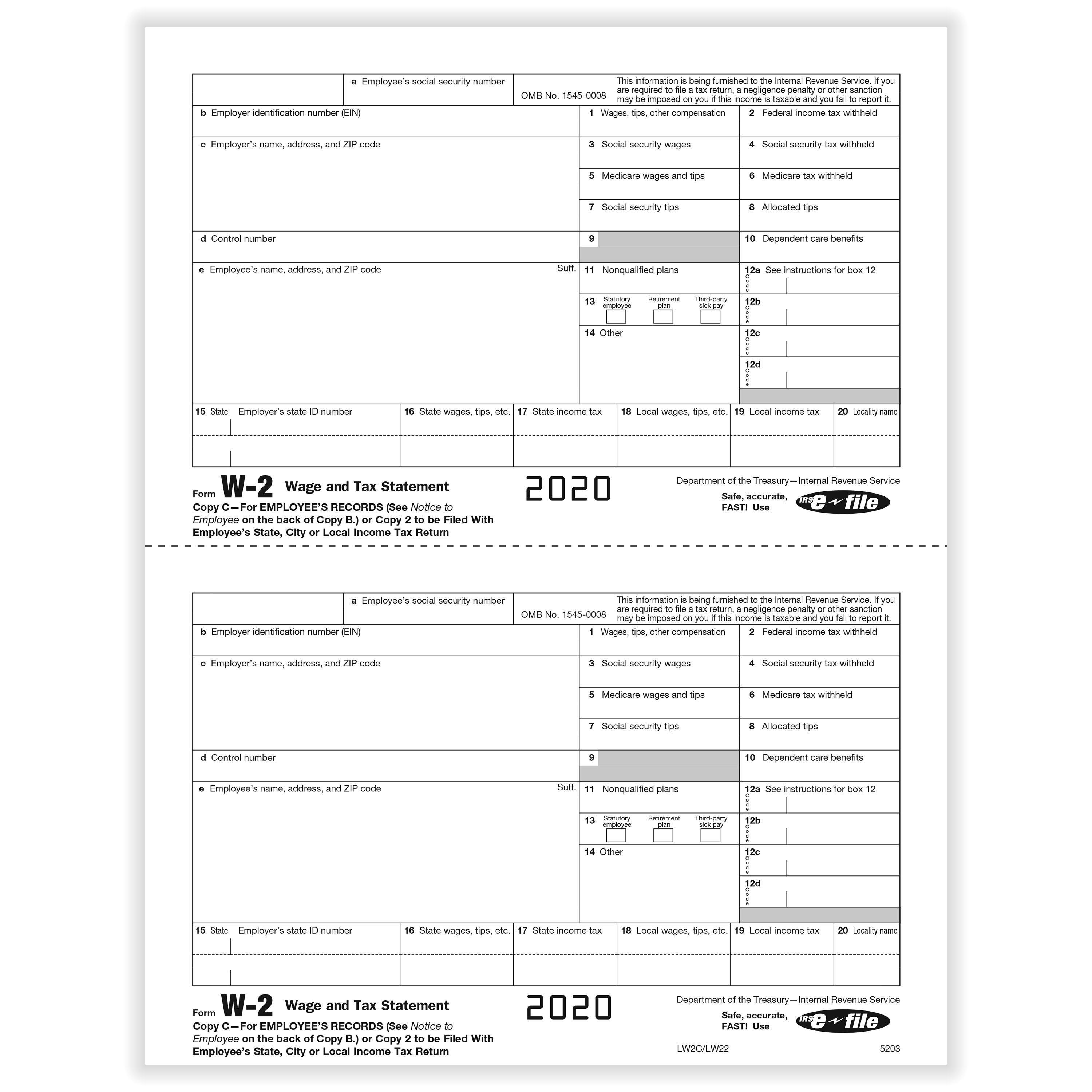 W2 IRS Approved W2 Laser Tax Form Copy C W2 Forms Formstax