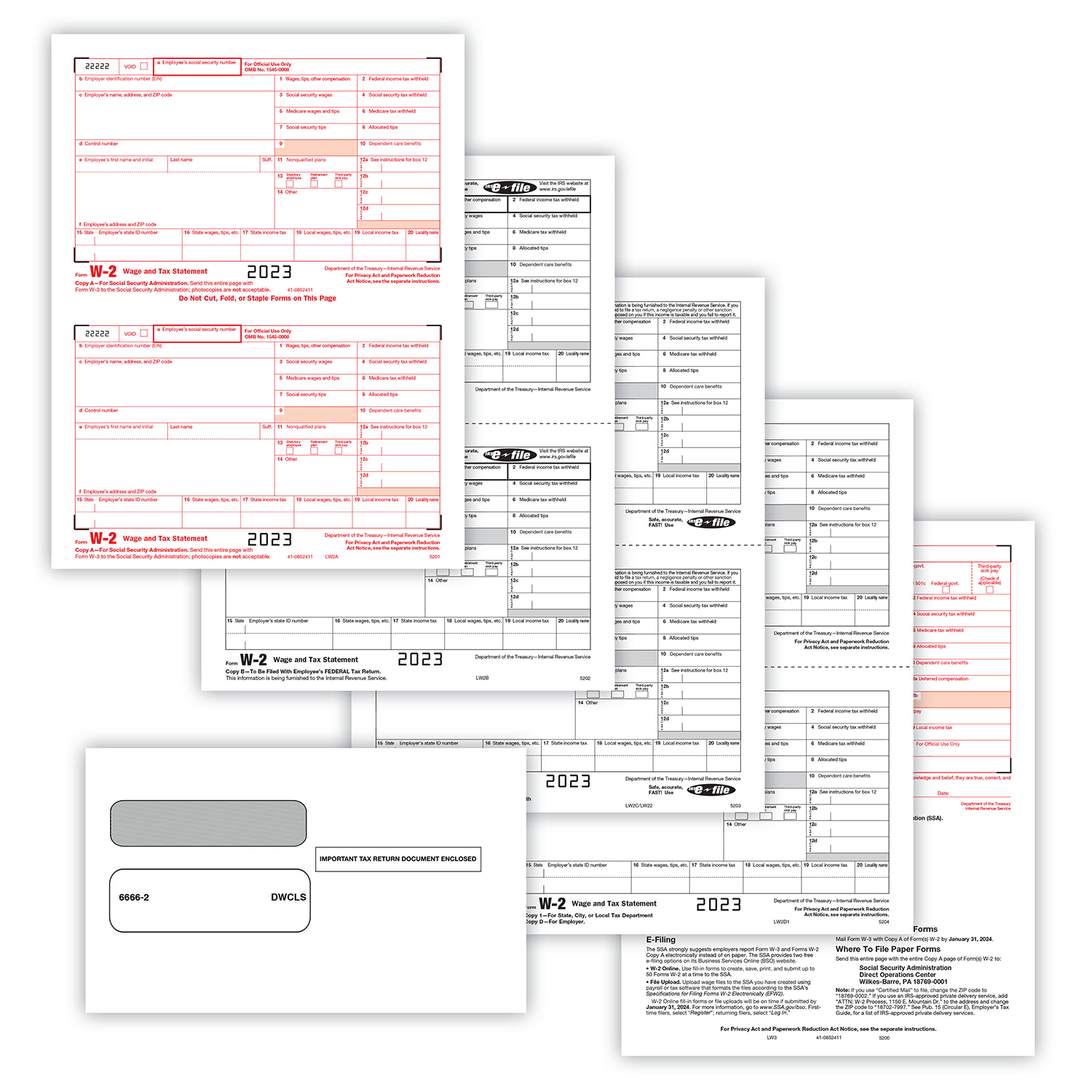 Picture of W-2 2-Up 4-Part Set with Self-Seal Envelopes
