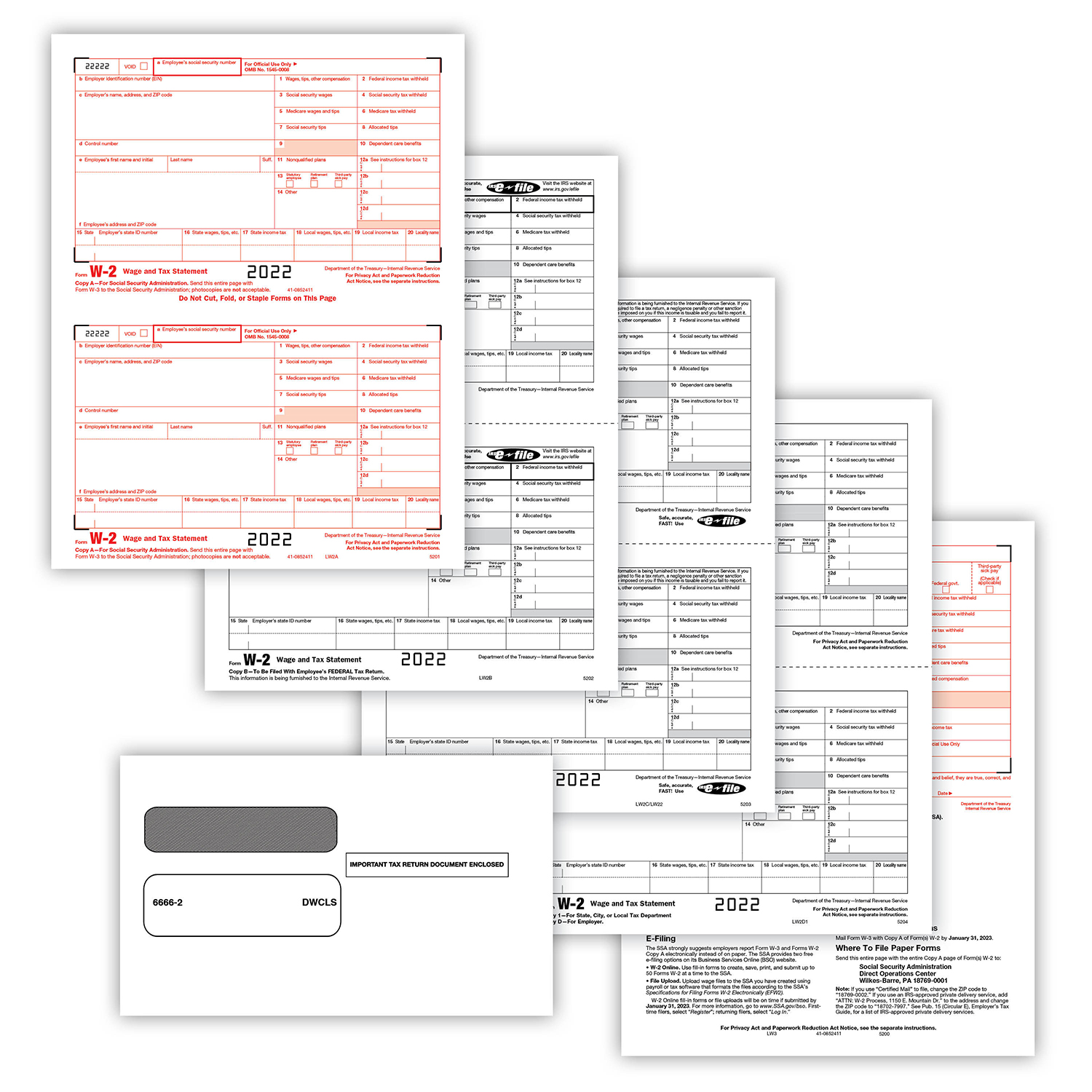 Picture of W-2 2-Up 6-Part Set with Self-Seal Envelopes