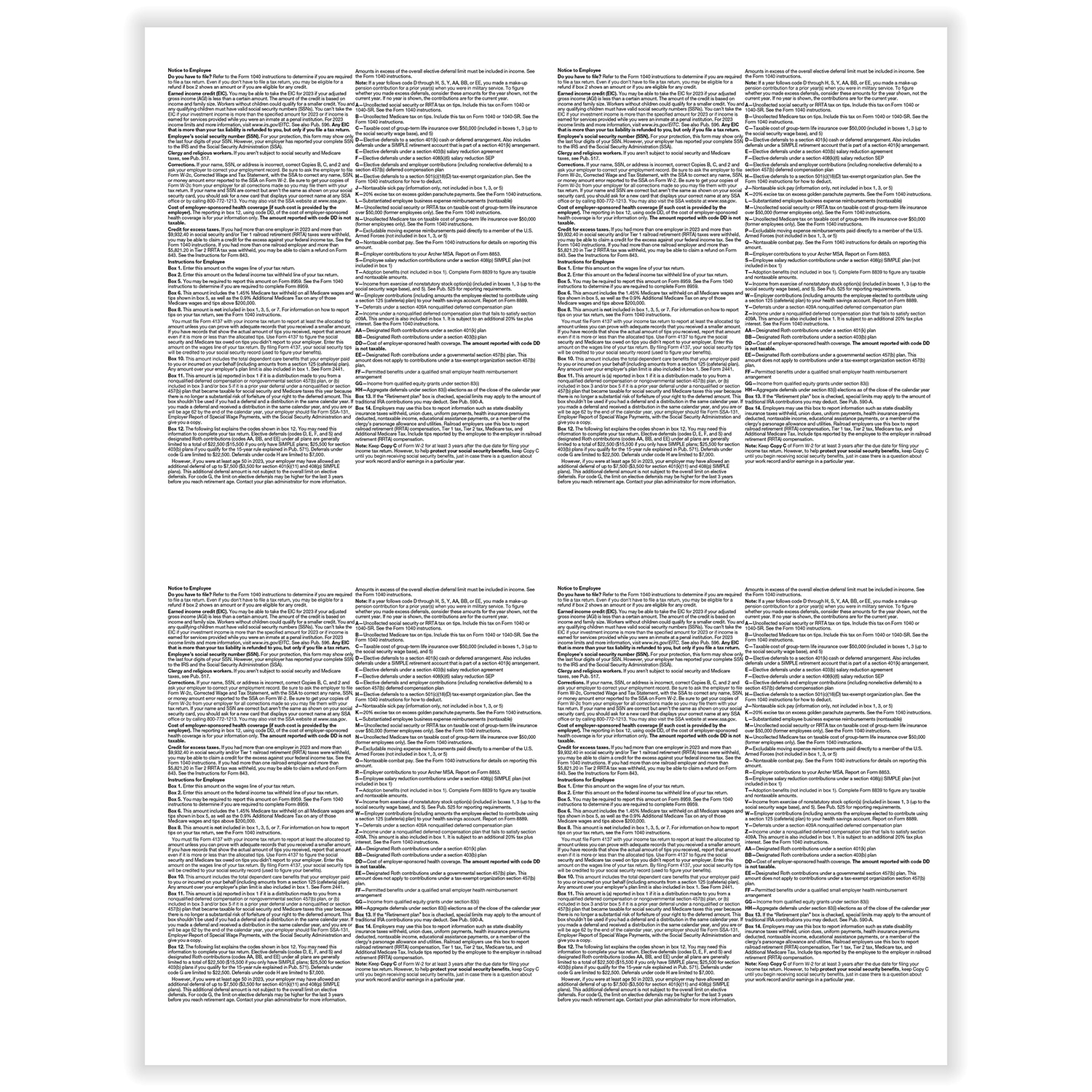 W-2 4-Up Blank | Blank W-2 Forms | W-2 Form | Formstax