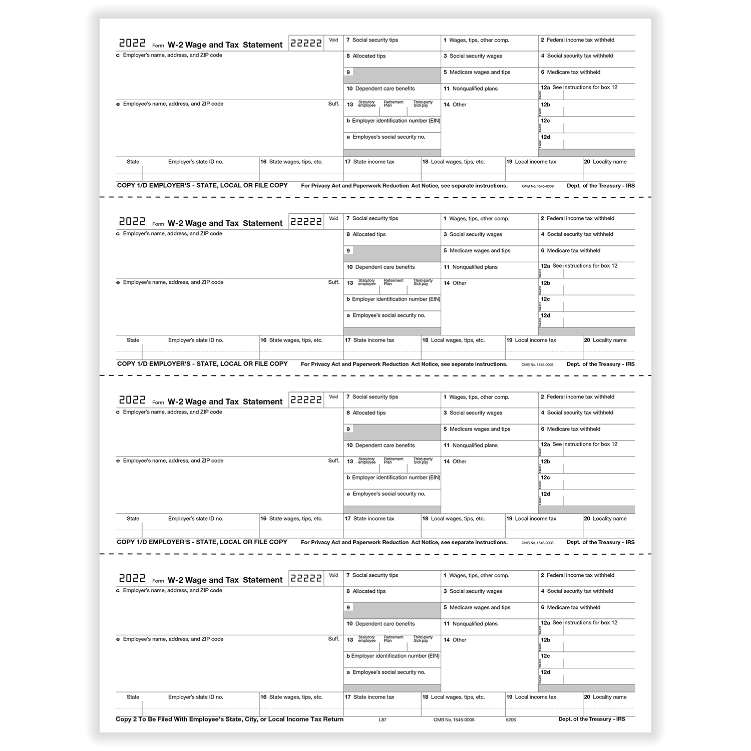 W 2 4 Up Blank Blank Printable W 2 Forms Formstax