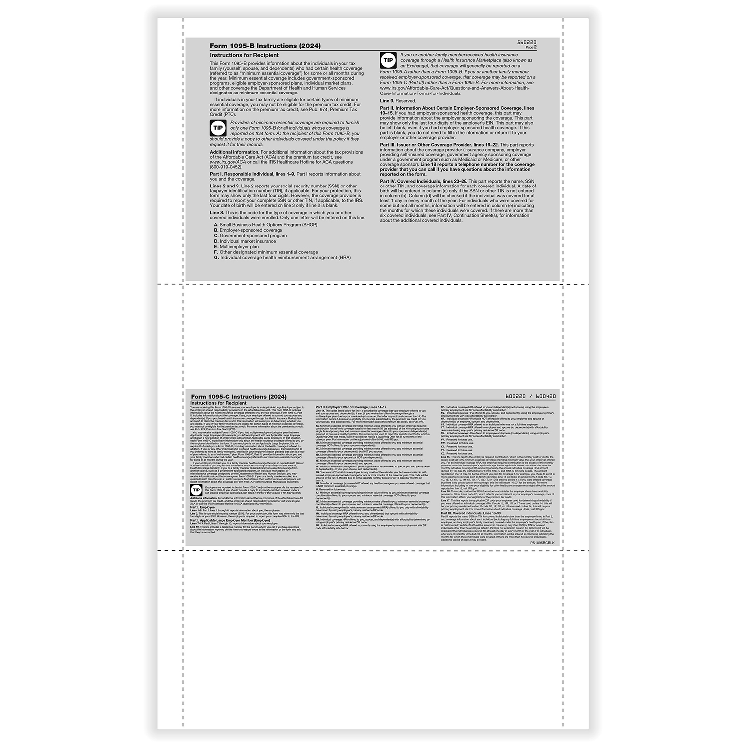 Picture of 1095-B & C Health Coverage 14" Pressure Seal Blank