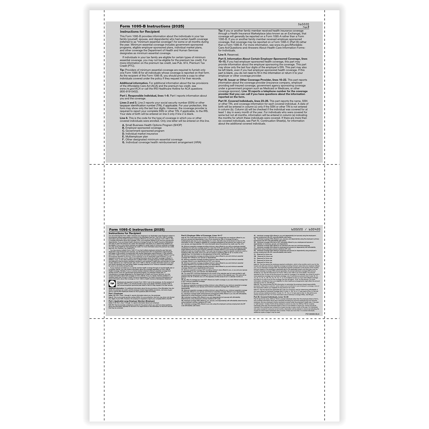 Picture of 1095-B & C Health Coverage Blank Pressure Seal 14" 